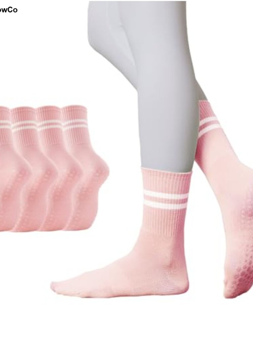 Non Slip Grip Socks for Women Yoga Pilates Barre Cotton Blend 2 Pairs